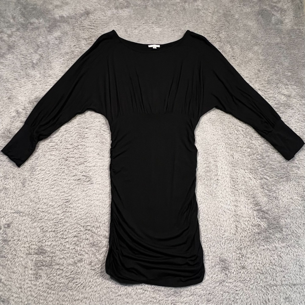 Vintage Cache Ruched Bodycon Dress Black Whimsigoth Sexy Dolman Sleeve Women's M